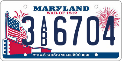 MD license plate 3AB6704