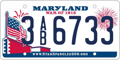 MD license plate 3AB6733