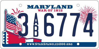 MD license plate 3AB6774