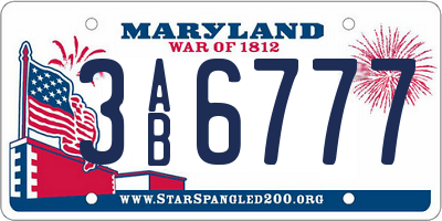 MD license plate 3AB6777