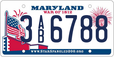 MD license plate 3AB6788
