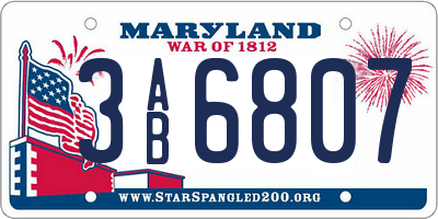 MD license plate 3AB6807
