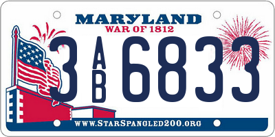 MD license plate 3AB6833