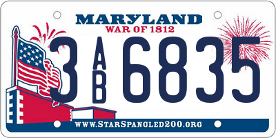 MD license plate 3AB6835