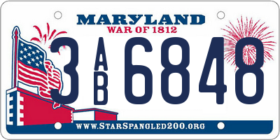 MD license plate 3AB6848