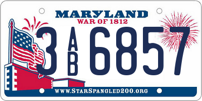 MD license plate 3AB6857