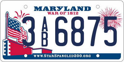 MD license plate 3AB6875