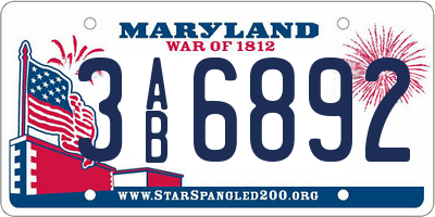 MD license plate 3AB6892