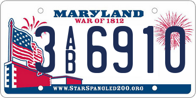MD license plate 3AB6910