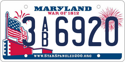 MD license plate 3AB6920