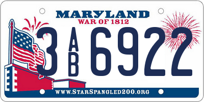 MD license plate 3AB6922