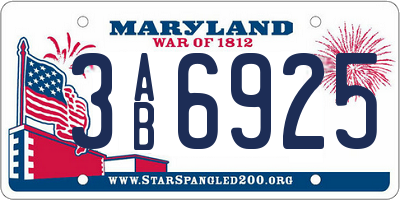 MD license plate 3AB6925