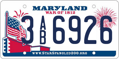 MD license plate 3AB6926