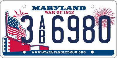 MD license plate 3AB6980