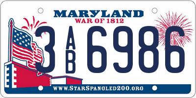 MD license plate 3AB6986