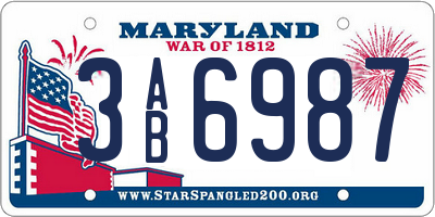 MD license plate 3AB6987
