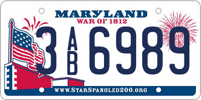 MD license plate 3AB6989