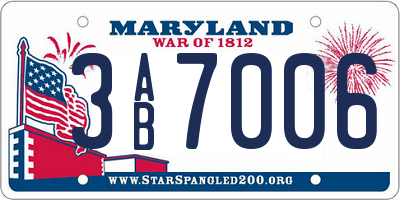MD license plate 3AB7006