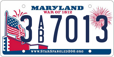 MD license plate 3AB7013