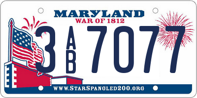 MD license plate 3AB7077