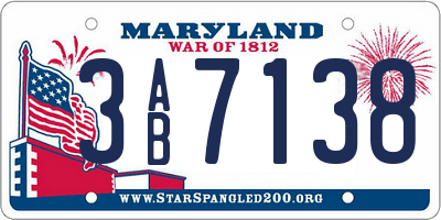 MD license plate 3AB7138