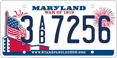 MD license plate 3AB7256
