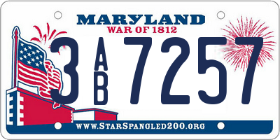 MD license plate 3AB7257