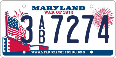 MD license plate 3AB7274