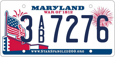 MD license plate 3AB7276