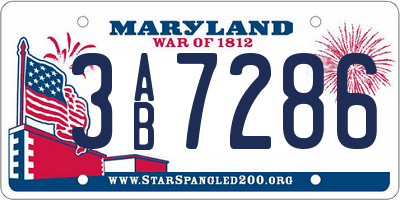 MD license plate 3AB7286