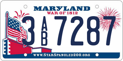 MD license plate 3AB7287