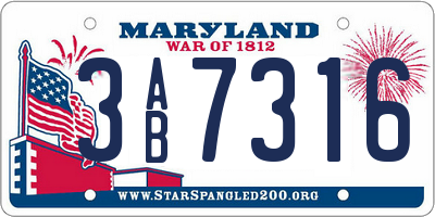 MD license plate 3AB7316