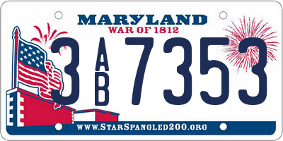MD license plate 3AB7353