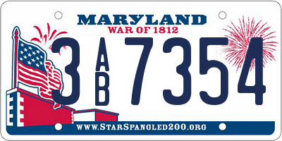 MD license plate 3AB7354