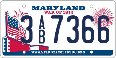 MD license plate 3AB7366