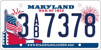 MD license plate 3AB7378