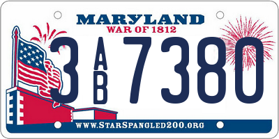 MD license plate 3AB7380