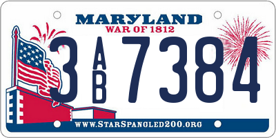 MD license plate 3AB7384