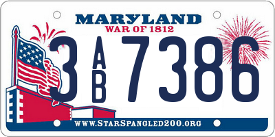 MD license plate 3AB7386