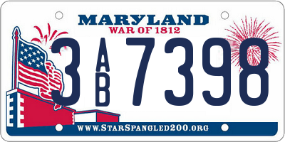 MD license plate 3AB7398