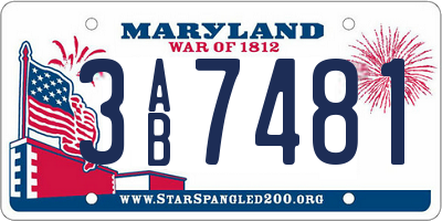 MD license plate 3AB7481