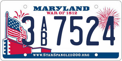 MD license plate 3AB7524