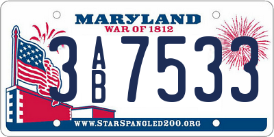 MD license plate 3AB7533