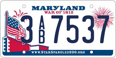 MD license plate 3AB7537