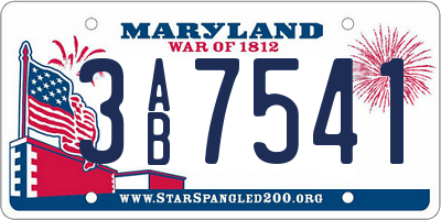 MD license plate 3AB7541
