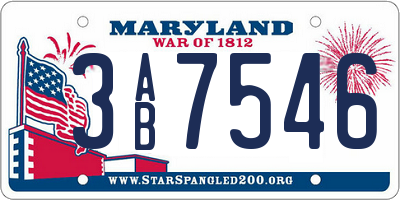 MD license plate 3AB7546