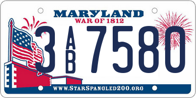 MD license plate 3AB7580