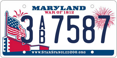 MD license plate 3AB7587