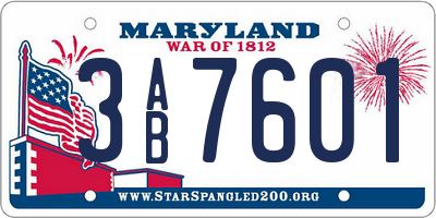 MD license plate 3AB7601