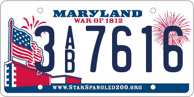 MD license plate 3AB7616